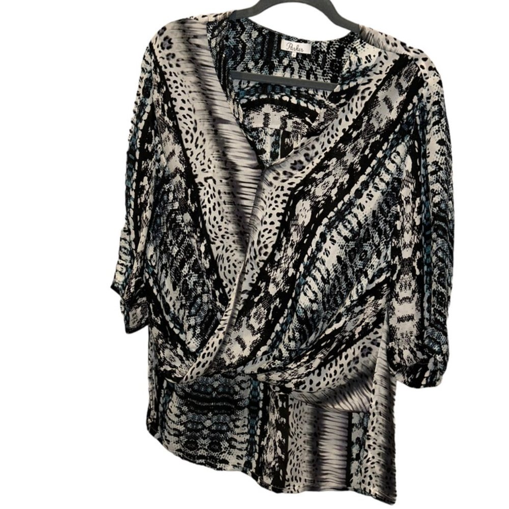 Parker Silk indigo snakeskin tie dy mixed drapey top S